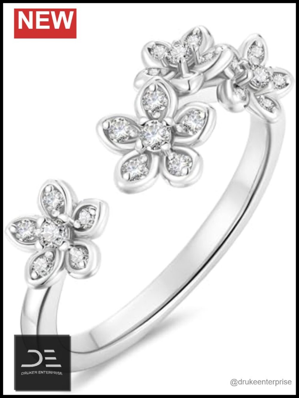 Moissanite Flower Butterfly Star Adjustable Ring 925 Sterling Silver Stacking